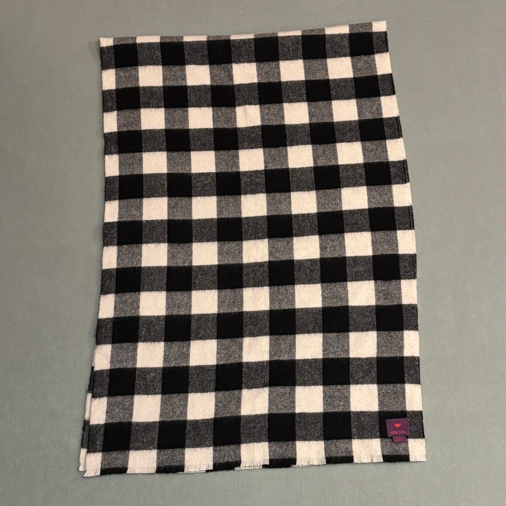 Phenix Buffalo Plaid Wool Blend Scarf Black‎ White Check 24"x72" NWOT